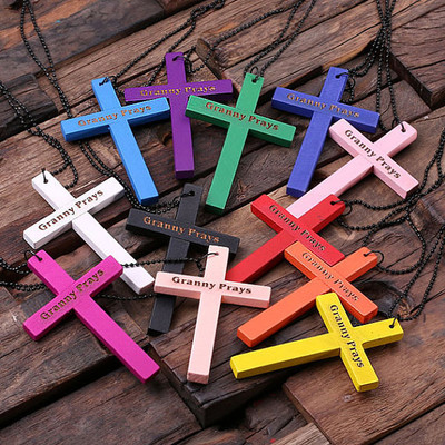 Groomsmen Bridesmaid Gift Wooden Religious Cross Necklace Accessory in Varying Color