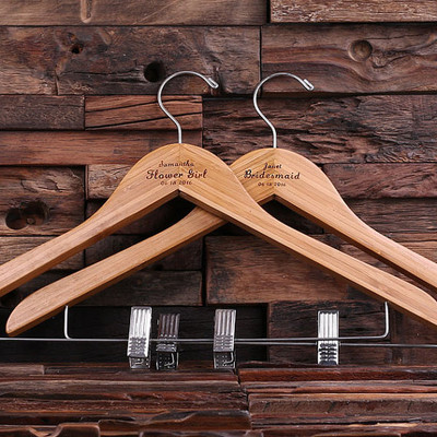 Groomsmen Bridesmaid Gift Keepsake Hanger with Clips  Natural Wood