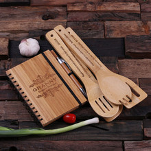 Groomsmen Bridesmaid Gift Spiral Bamboo Notebook Pen and 4 Kitchen Utensils