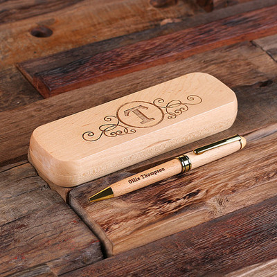 Groomsmen Bridesmaid Gift Wood Desktop Pen Set Engraved and Monogrammed Corporate Promotional Gift
