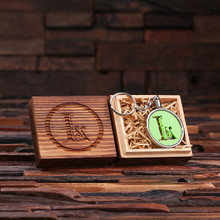 Groomsmen Bridesmaid Gift Acrylic Monogram Key Chain with Wood Box (Green)
