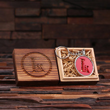 Groomsmen Bridesmaid Gift Acrylic Monogram Key Chain with Wood Box (9_Red)