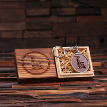 Groomsmen Bridesmaid Gift Acrylic Monogram Key Chain with Wood Box (Brown)