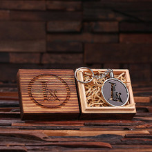 Groomsmen Bridesmaid Gift Acrylic Monogram Key Chain with Wood Box (Black)