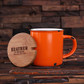 Groomsmen Bridesmaid Gift 11 oz. Ceramic Mug with Bamboo Lid (Orange)