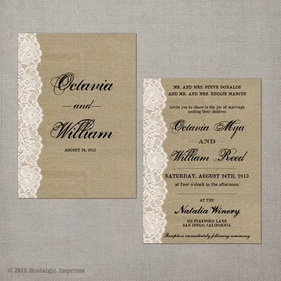 Octavia - 5x7 Vintage Wedding Invitation - Nostalgic Imprints Inc.