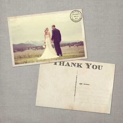 Gia - 4x6 Vintage Wedding Thank You Postcard card