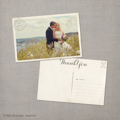 Jacqueline - 4x6 Vintage Wedding Thank You Postcard