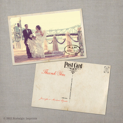 Jennifer - 4x6 Vintage Wedding Thank You Postcard card