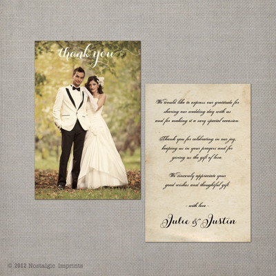 Julie - 4x6 Vintage Wedding Thank You Card