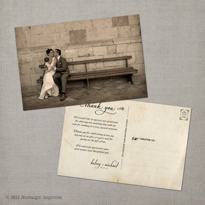 Kelsey - 4x6 Vintage Wedding Thank You Postcard card