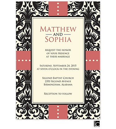 Black Damask Background Wedding Invitation Party Cat