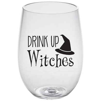 Drink Up Witches Lucite Stemless Wine Glass