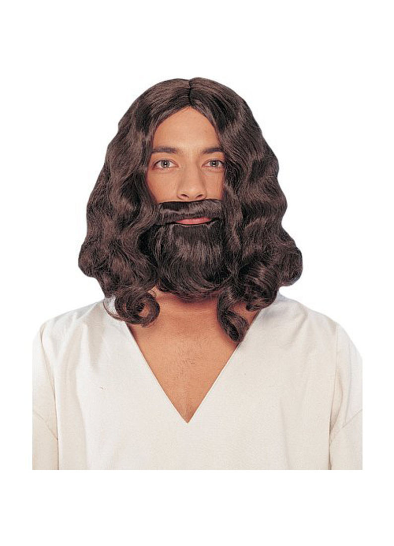 Biblical Beard Set Brown Jesus Wig Adult Mens Hair Kit Costume Accessory NEW