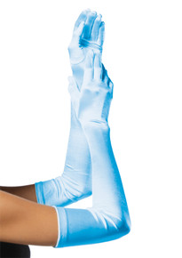 Gloves Over Elbow Length Satin Blue