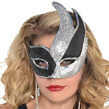Silver Sequin Black Swish Mask