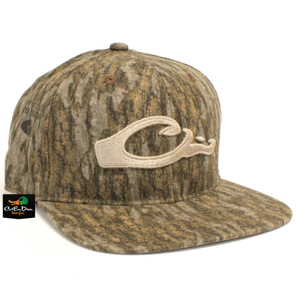 DRAKE WATERFOWL CAMO SNAP BACK FLAT BILL BALL CAP HAT BOTTOMLAND CAMO