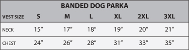 Neoprene Dog Vest Size Chart
