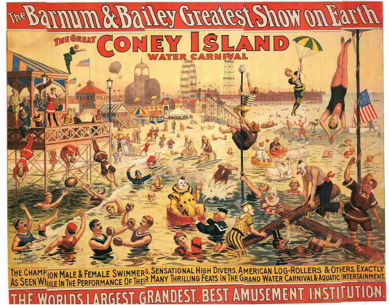 "The Great Coney Island Water carnival" Vintage Canvas Wall Decor Art