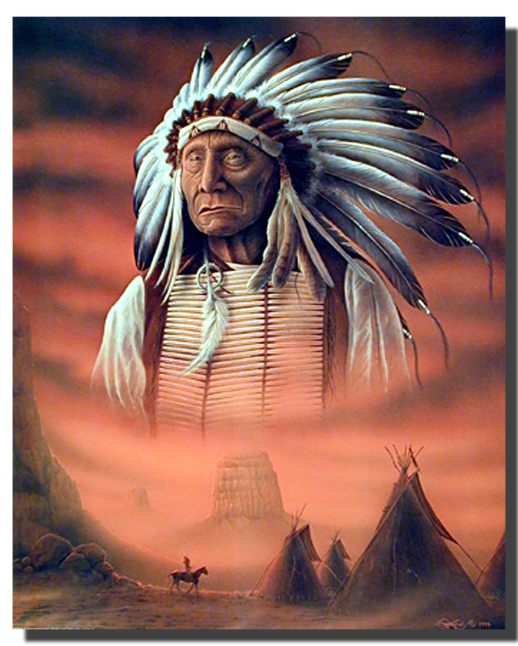 Chief With Teepee Native American Poster Native American