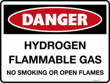 DANGER - HYDROGEN FLAMMABLE GAS MO SMOKING OR OPEN FLAMES