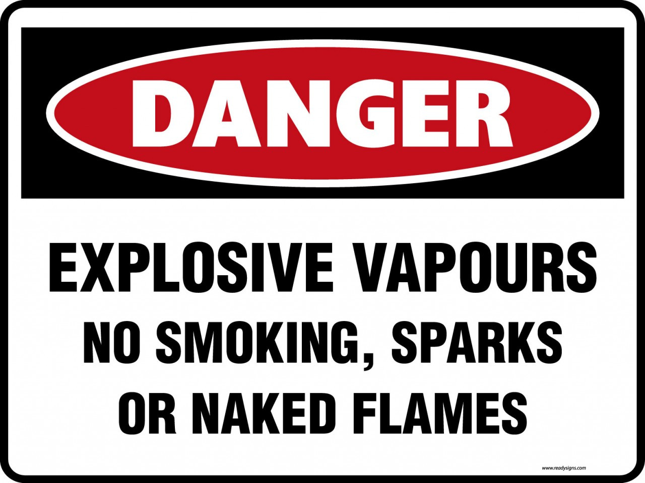 EXPLOSIVE VAPOURS NO SMOKING SPARKS OR NAKED FLAMES Danger Signs 