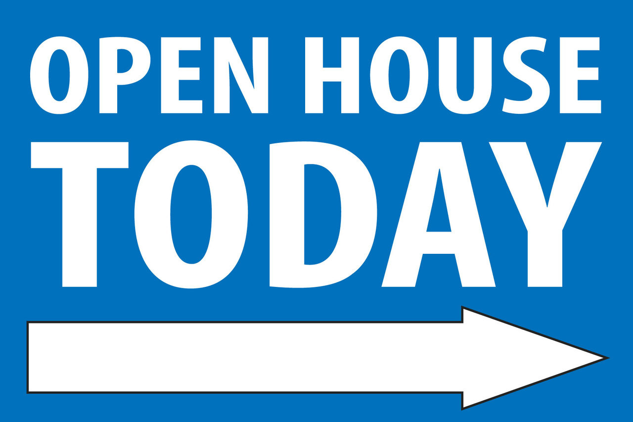 Right Arrow Open House Sign Blue 