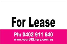 For Lease Sign No. 17 Landscape
Customise your Ph & URL