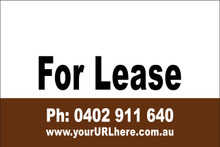 For Lease Sign No. 19 Landscape
Customise your Ph & URL