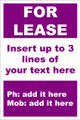 For Lease Sign No. D7
Customise your details