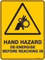 Warning  Sign - HAND HAZARD DE ENERGISE BEFORE REACHING IN