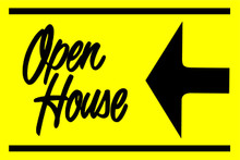 Open House Sign Yellow/Black (Left Pointing Arrow)