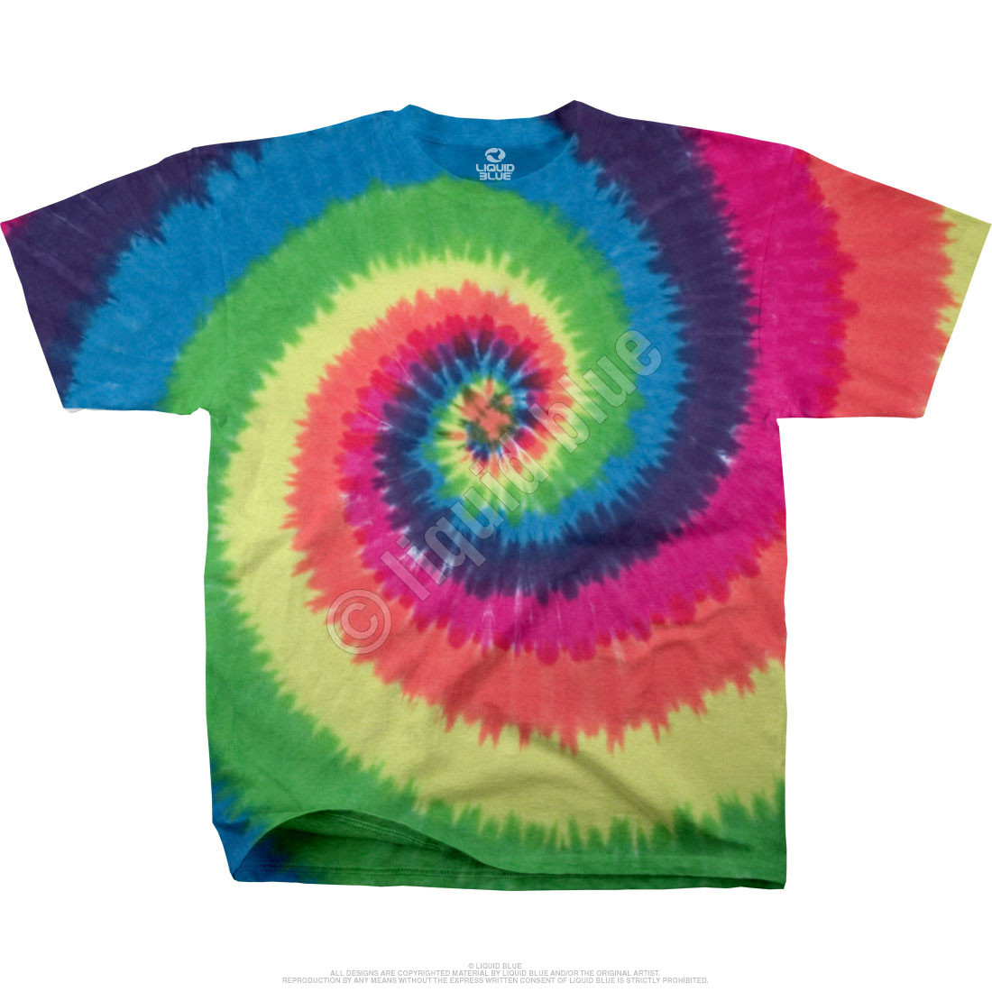 Unprinted Rainbow Spiral Unprinted Tie-Dye T-Shirt Tee Liquid Blue