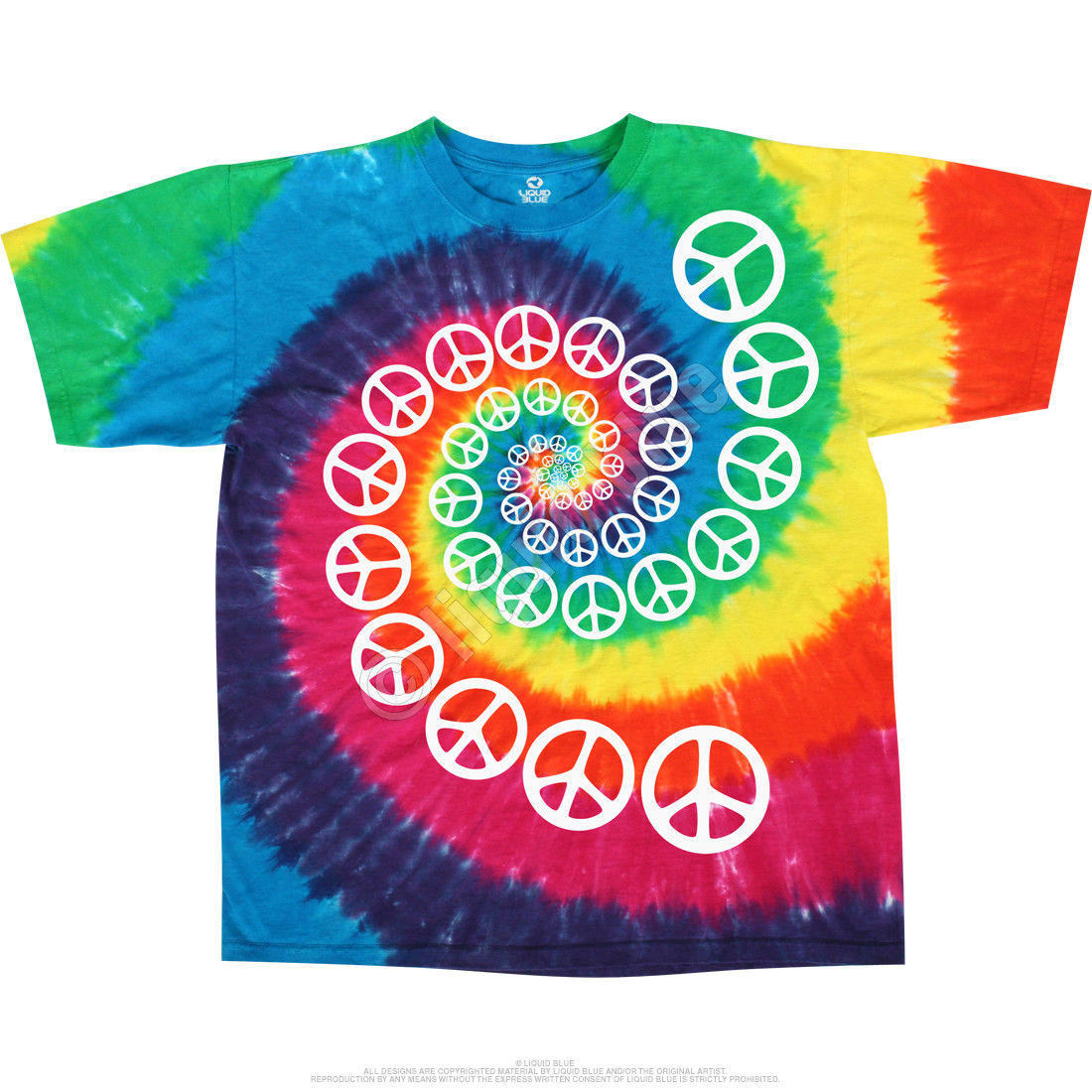 Americana Rainbow Spiral Peace Tie-Dye T-Shirt Tee Liquid Blue