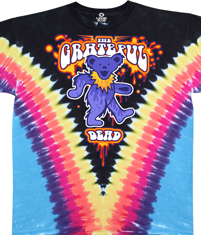 Grateful Dead Liquid Bear V Tie Dye T Shirt Tee Liquid Blue 