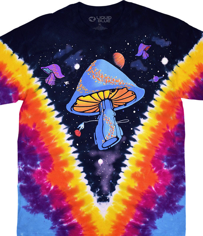 Light Fantasy Space Shrooms Tie-Dye T-Shirt Tee Liquid Blue