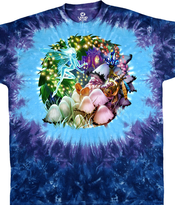 Light Fantasy Mushroom Elf Tie-Dye T-Shirt Tee Liquid Blue