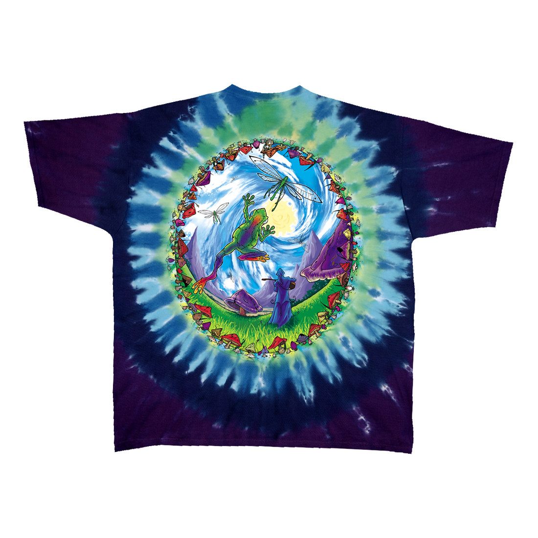 Light Fantasy Mushroom Haven Tie-Dye T-Shirt Tee Liquid Blue