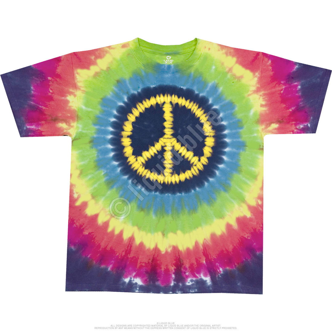 Americana Hippie Peace Tie-Dye T-Shirt Tee Liquid Blue