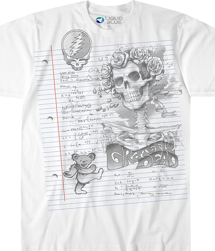 Grateful Dead GD Sketch White Athletic T-Shirt Tee Liquid Blue