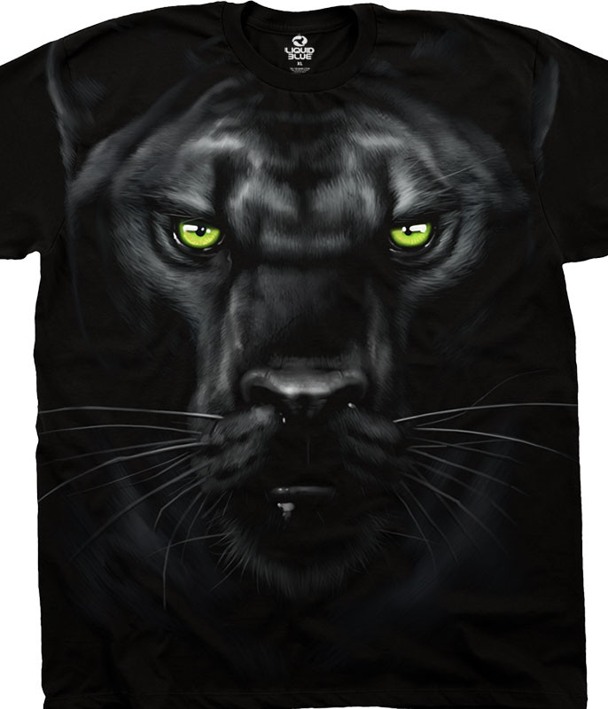 Exotic Wildlife Majestic Panther Black Athletic TShirt Tee Liquid Blue