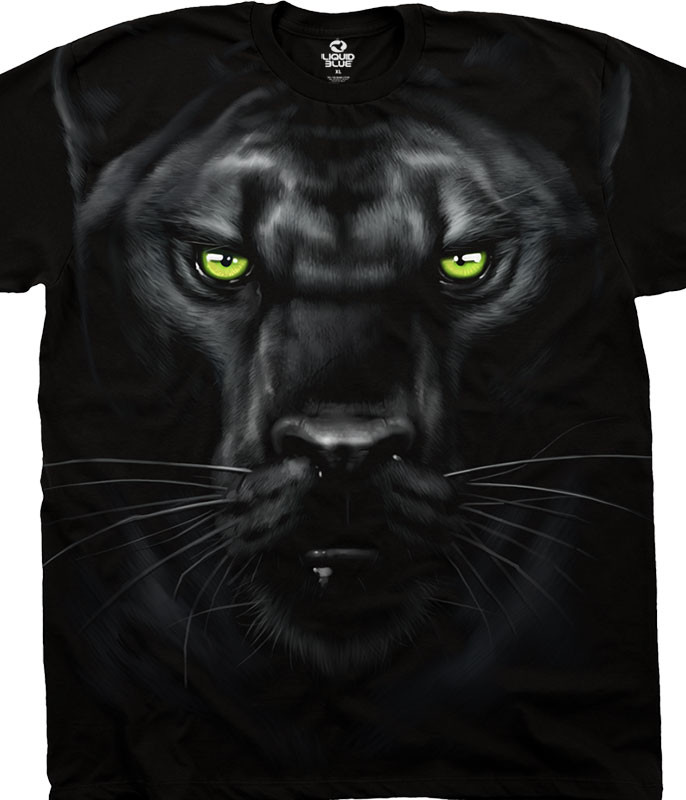Exotic Wildlife Majestic Panther Black Athletic T-Shirt Tee Liquid Blue