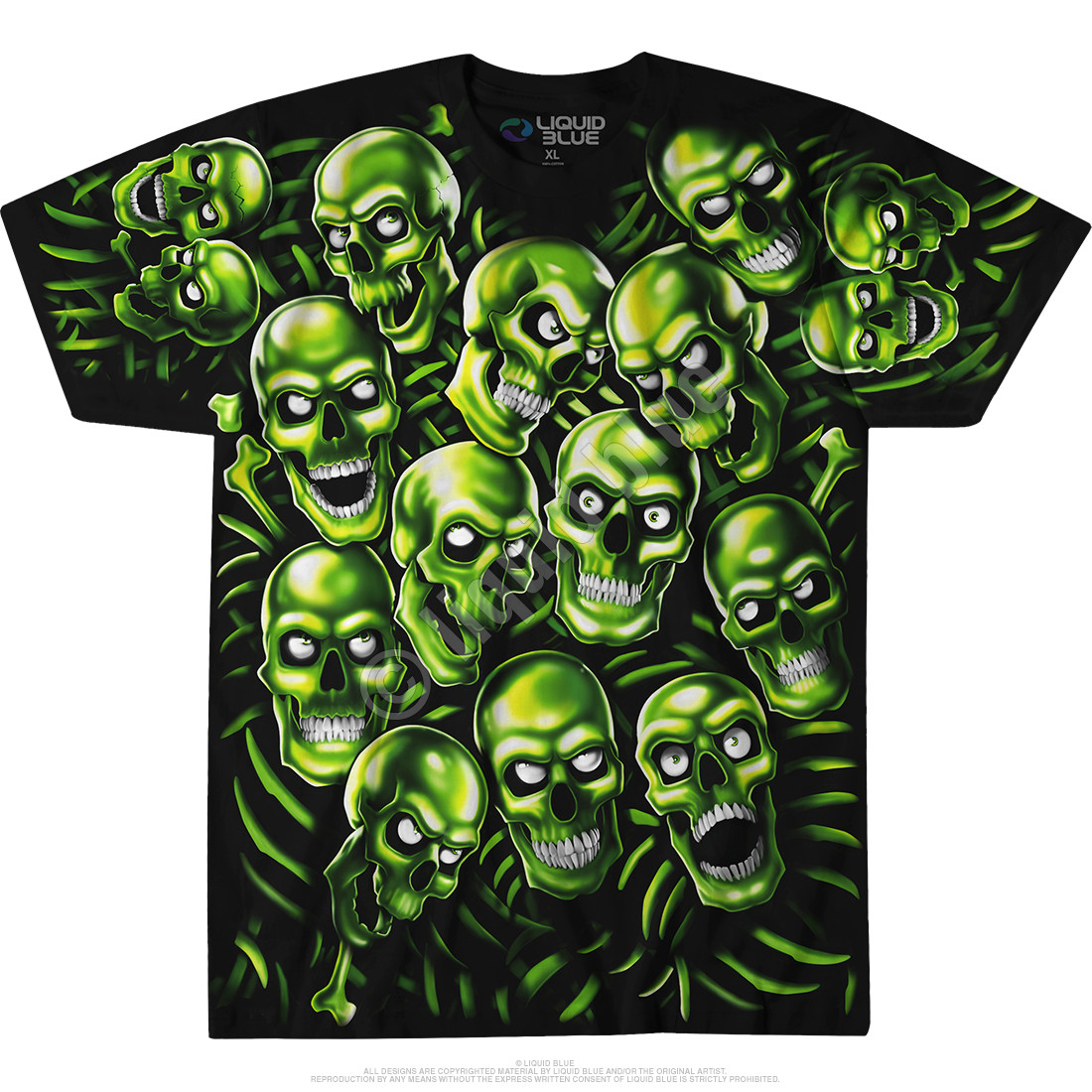 Skull Pile Green Black T Shirt Tee Liquid Blue Juicy J Travis Scott Skull Pile Green Black T Shirt Tee