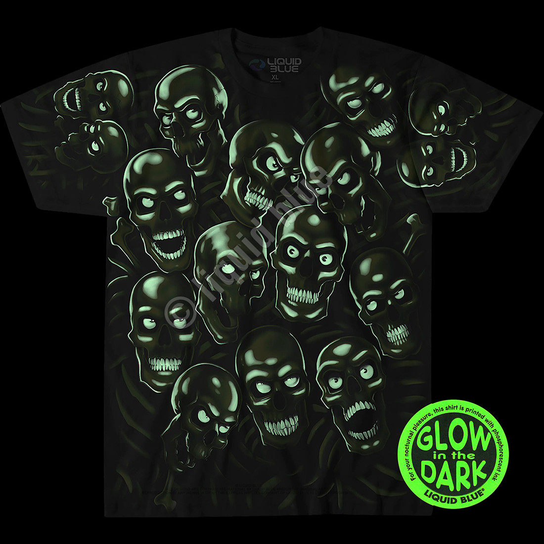 Skull Pile Green Black T-Shirt Tee 