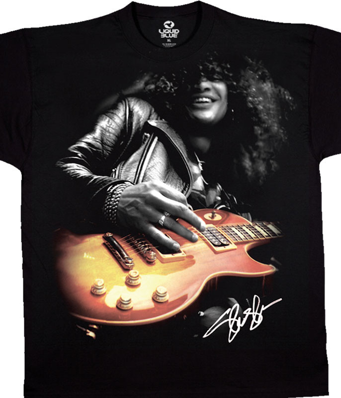 Slash Guitar Black T-Shirt Tee Liquid Blue