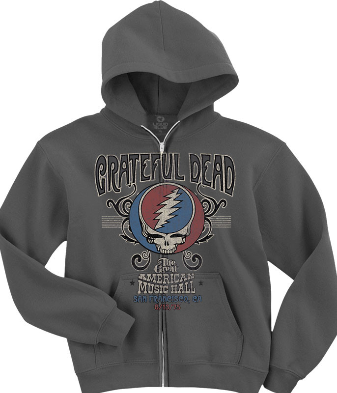 Grateful Dead American Music Hall Zipper Hoodie Grey Liquid Blue