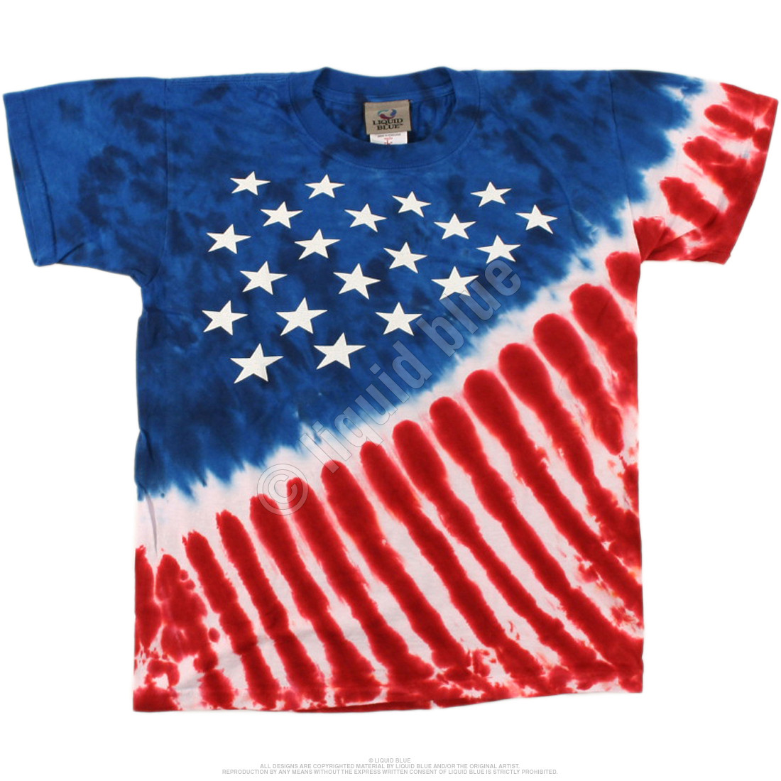 Americana Stars And Stripes Youth Tie-Dye T-Shirt Tee Liquid Blue