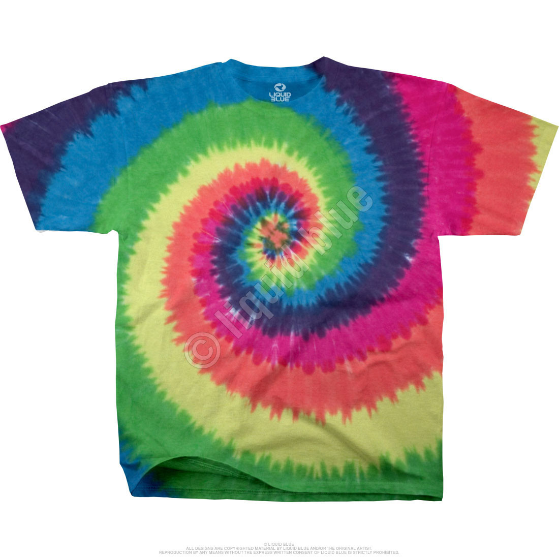 Unprinted Rainbow Spiral Youth Tie-Dye T-Shirt Tee Liquid Blue