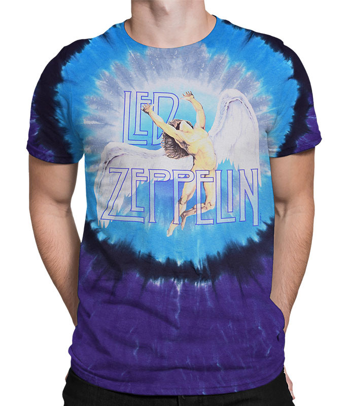 Led Zeppelin Swan Song Tie-Dye T-Shirt Tee Liquid Blue