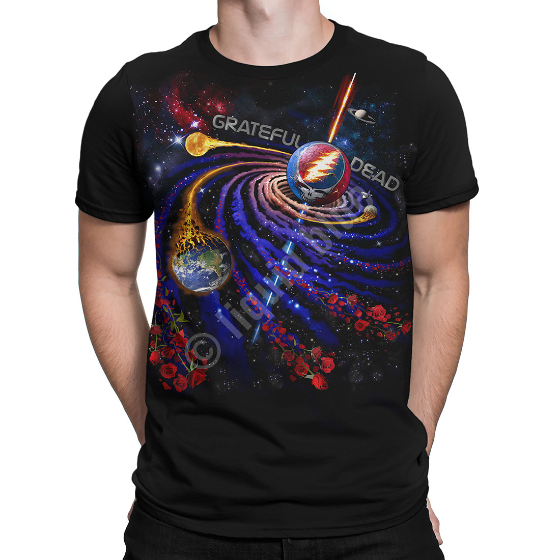 Grateful Dead Steal Your Orbit Black T Shirt Tee Liquid Blue Grateful Dead Steal Your Orbit Black T Shirt Tee Liquid Blue